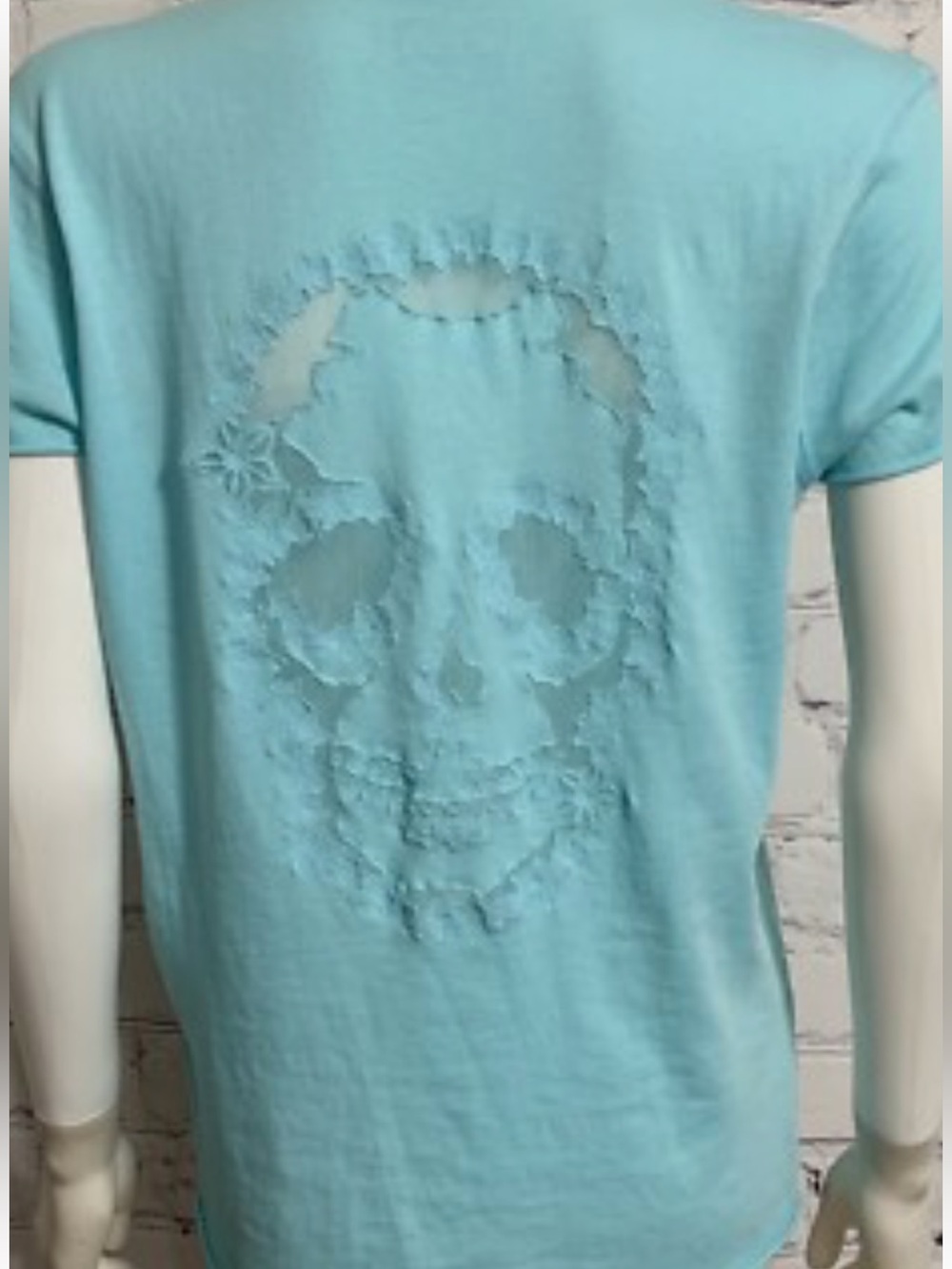 Zadig & Voltaire Light Blue Skull Cutout Short Sleeve Shirt